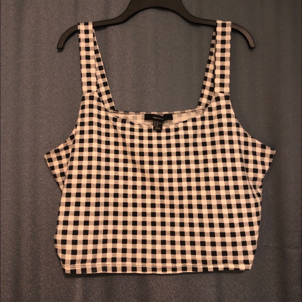 Black and White Plaid Plus Size Crop Top Tank